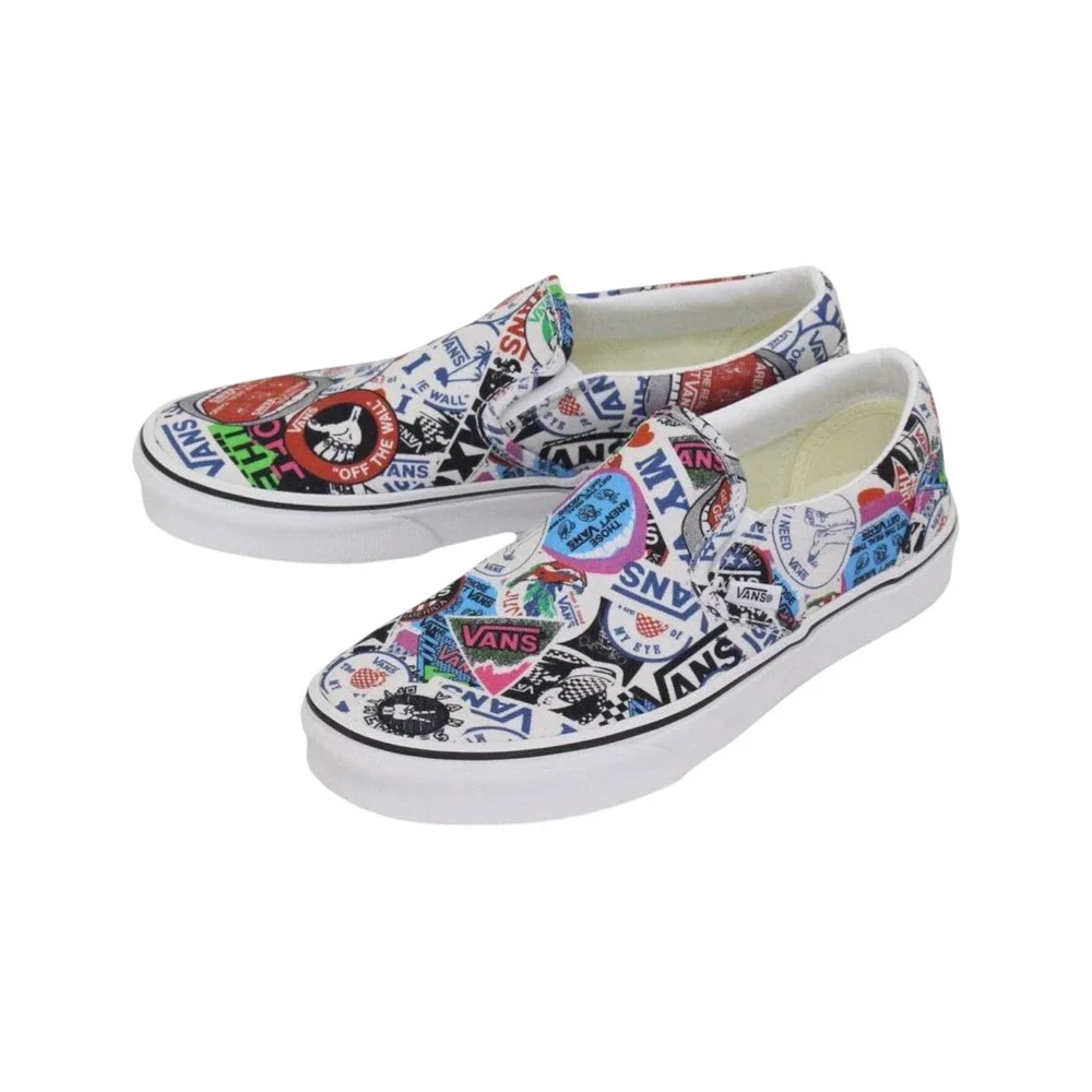 Vans Men's Classic Slip On Label Mix Canvas Shoes Black True White VN0A4BV3V9A